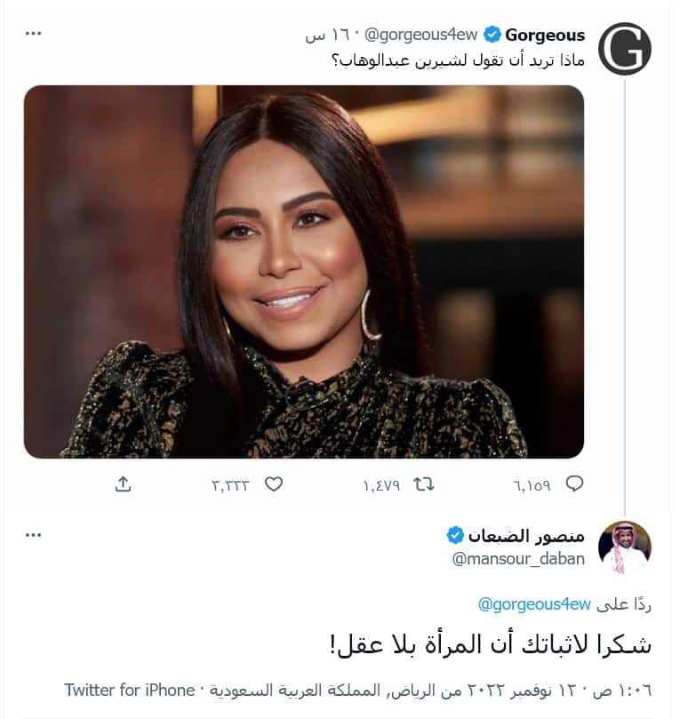 كاتب سعودي: "شيرين أثبتت أن المرأة بلا عقل"